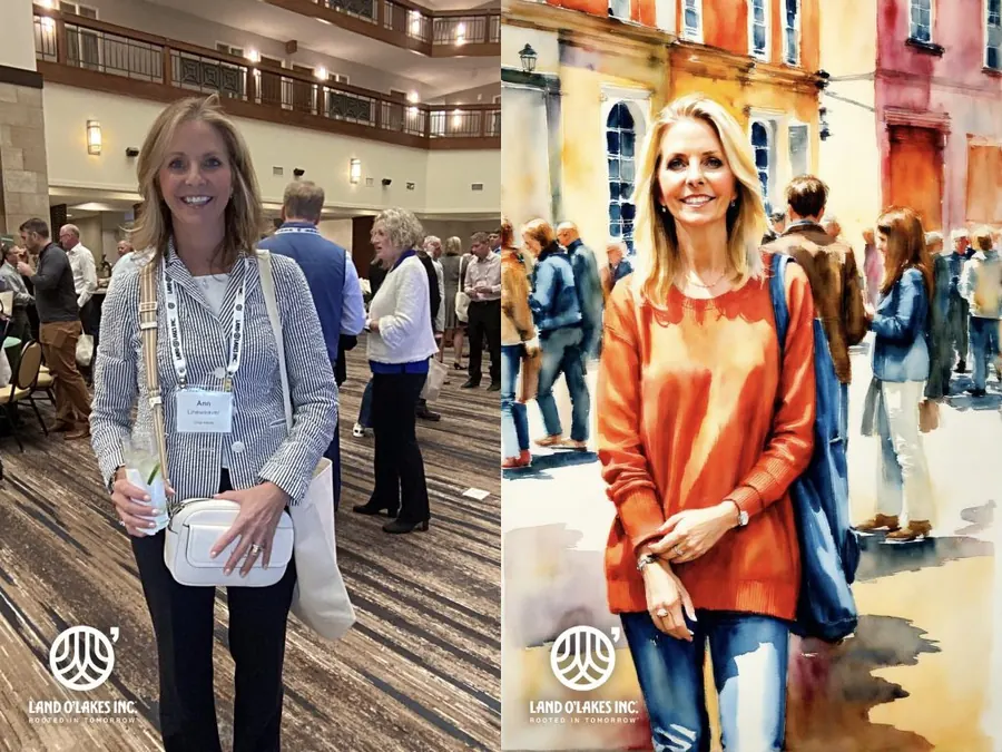 AI photo booth turning a guest photo into a watercolor portrait