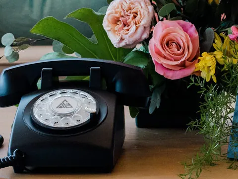 Vintage phone audio guest book at a Minneapolis wedding